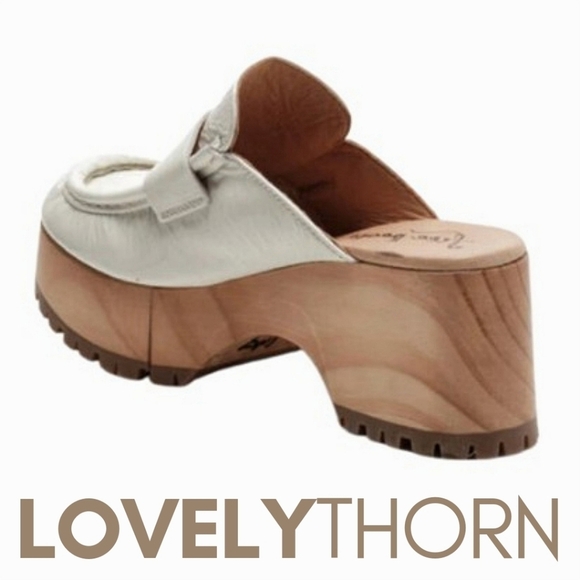 FREE PEOPLE // ltd ed corbin patent leather loafer wooden platform clog slides - Picture 5 of 10